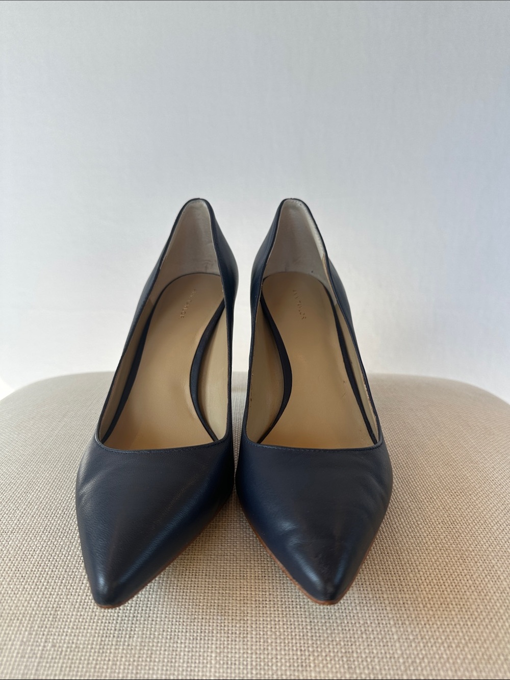 Ann Taylor Navy Blue Leather Pointed Toe Pumps | Size 9.5M | Classic 3.5" heel - Picture 3 of 8